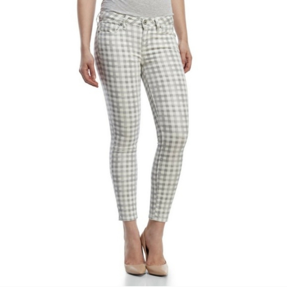 PAIGE VERDUGO ANKLE MIDRISE SKINNY STRETCH JEANS GREY ANS WHITE GINGHAM SIZE 31
